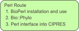 Perl Route   1. BioPerl installation and use   2. Bio::Phylo
   3. Perl interface into CIPRES